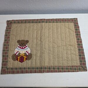 Handmade Quilted Teddy Bear Placemat Christmas Holiday Farmhouse Country Stars‎